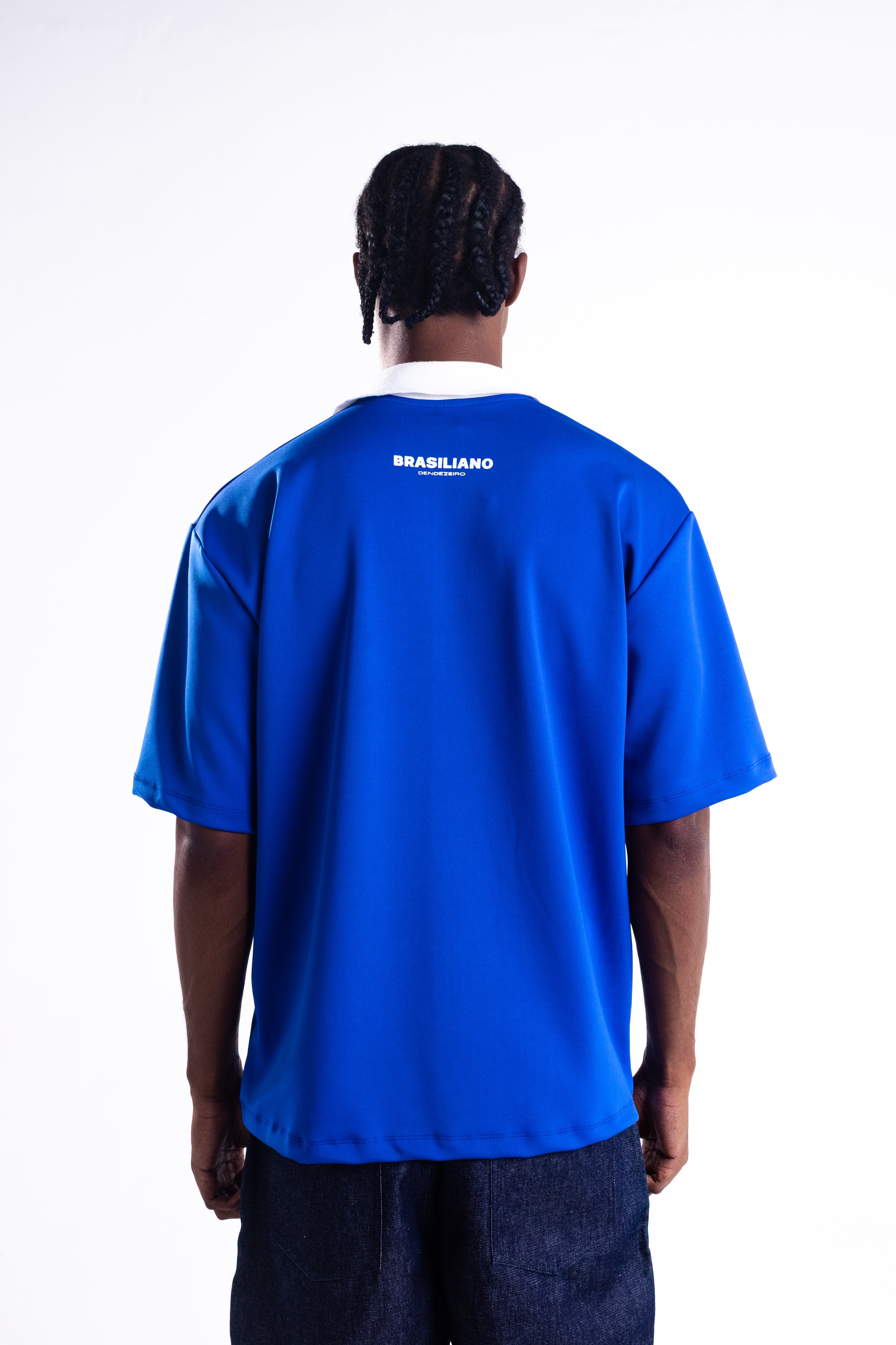 Camisa Brasiliana Azul com branco