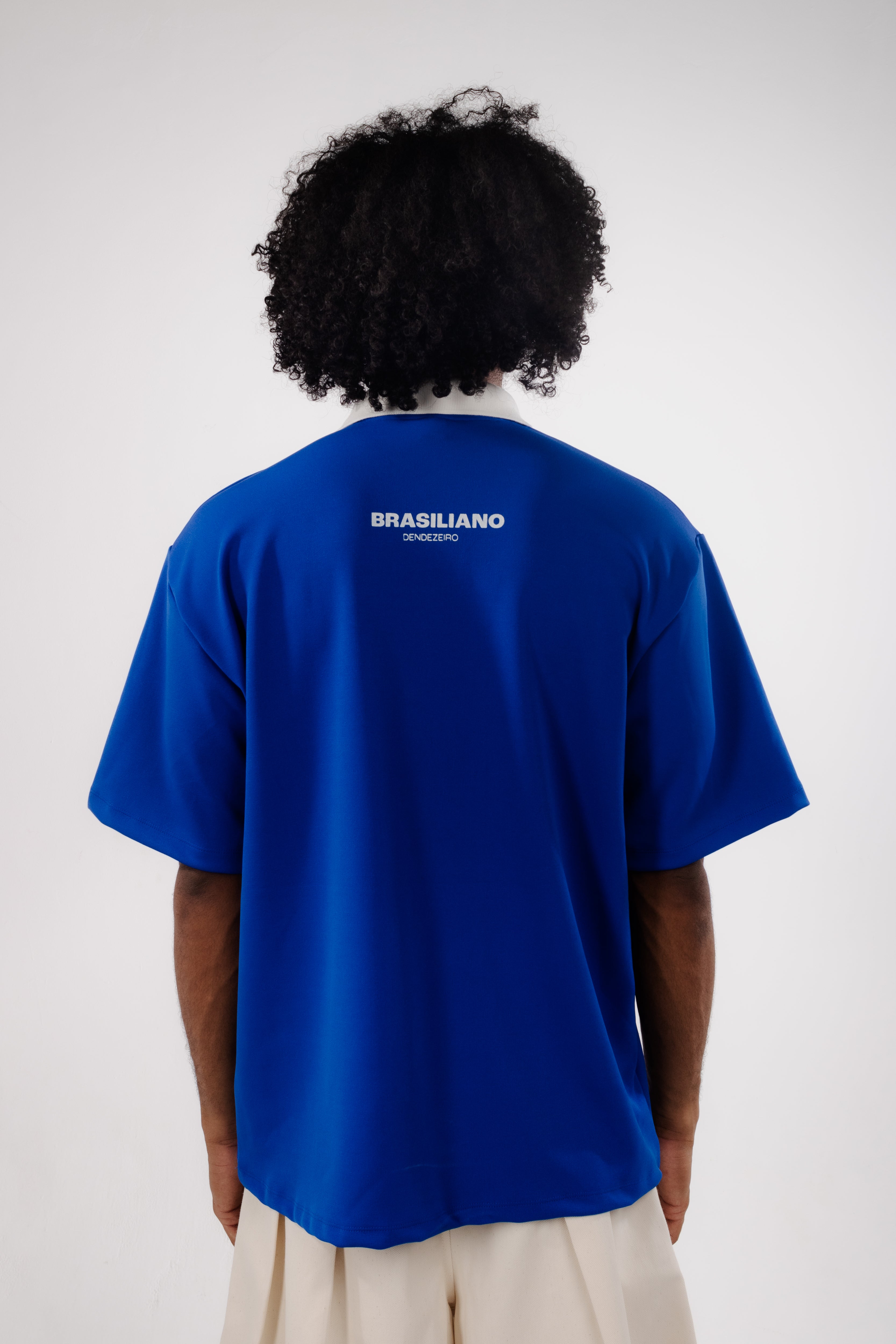 Camisa Brasiliana Azul com branco
