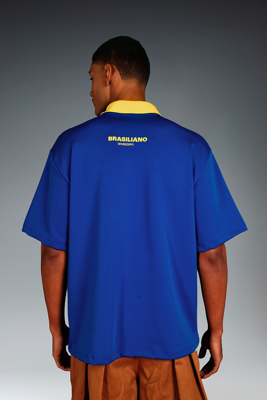 Camisa Brasiliana Azul com Amarelo