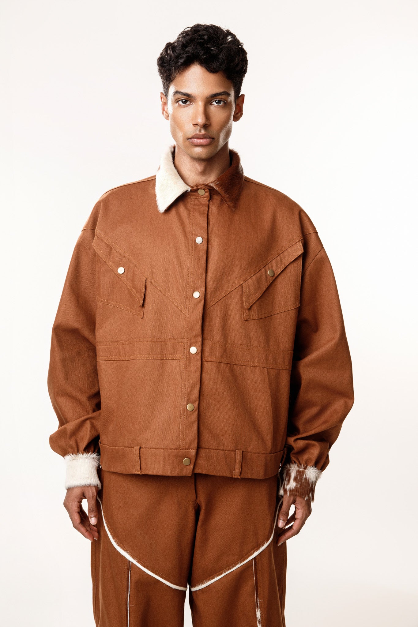 Brown Denim Jacket with Furry Leather
