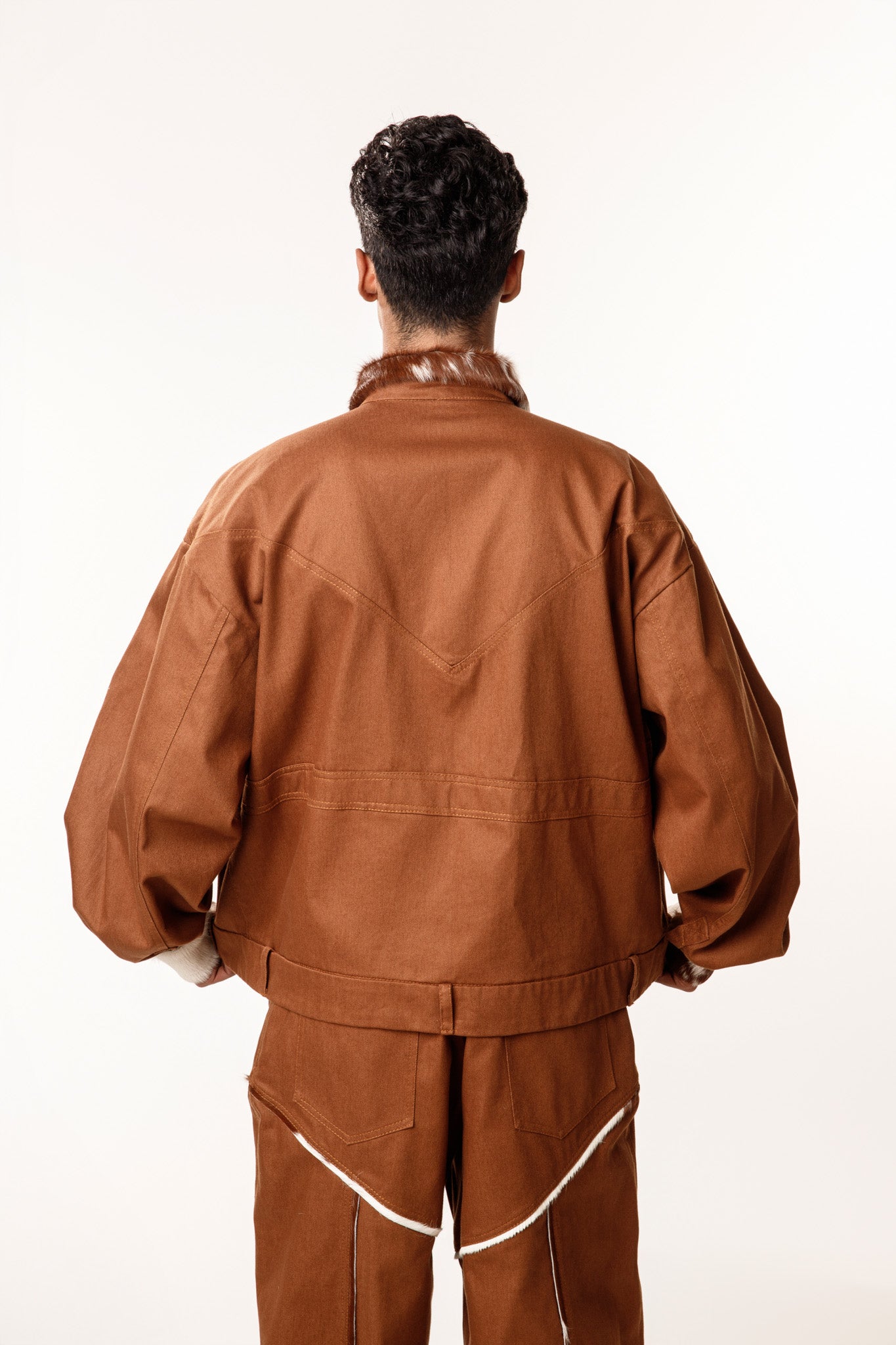 Brown Denim Jacket with Furry Leather