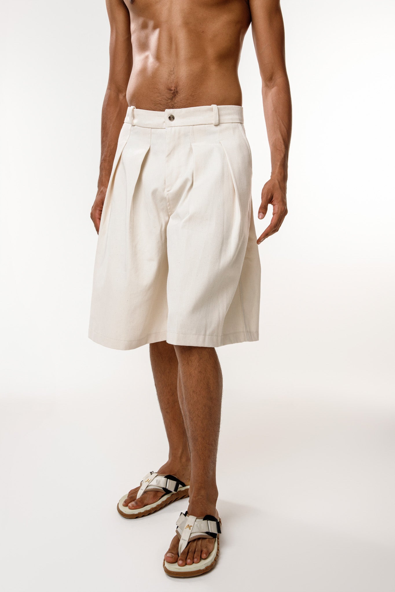 Off-White Pleated Bermuda Shorts