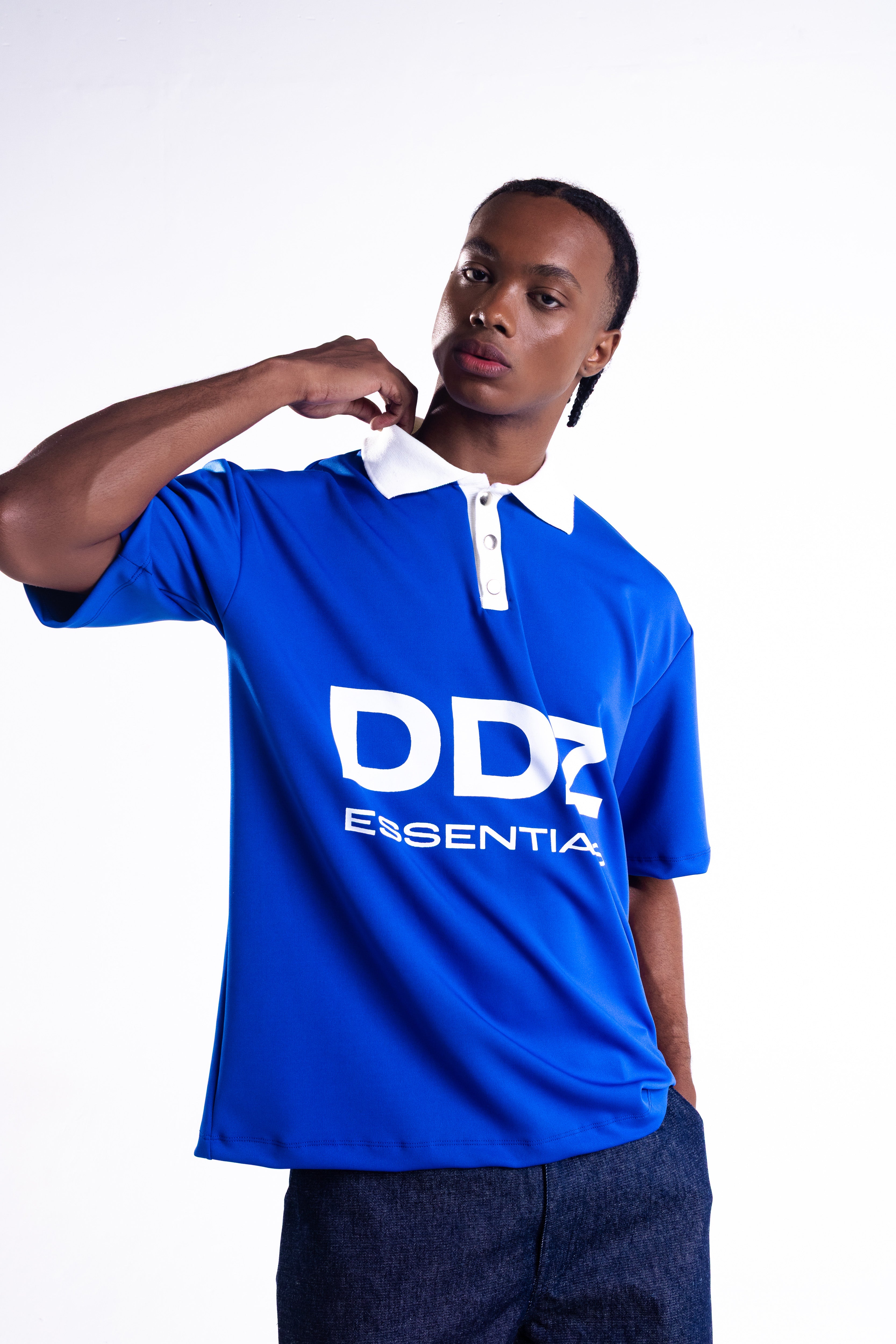 Camisa Brasiliana Azul com branco