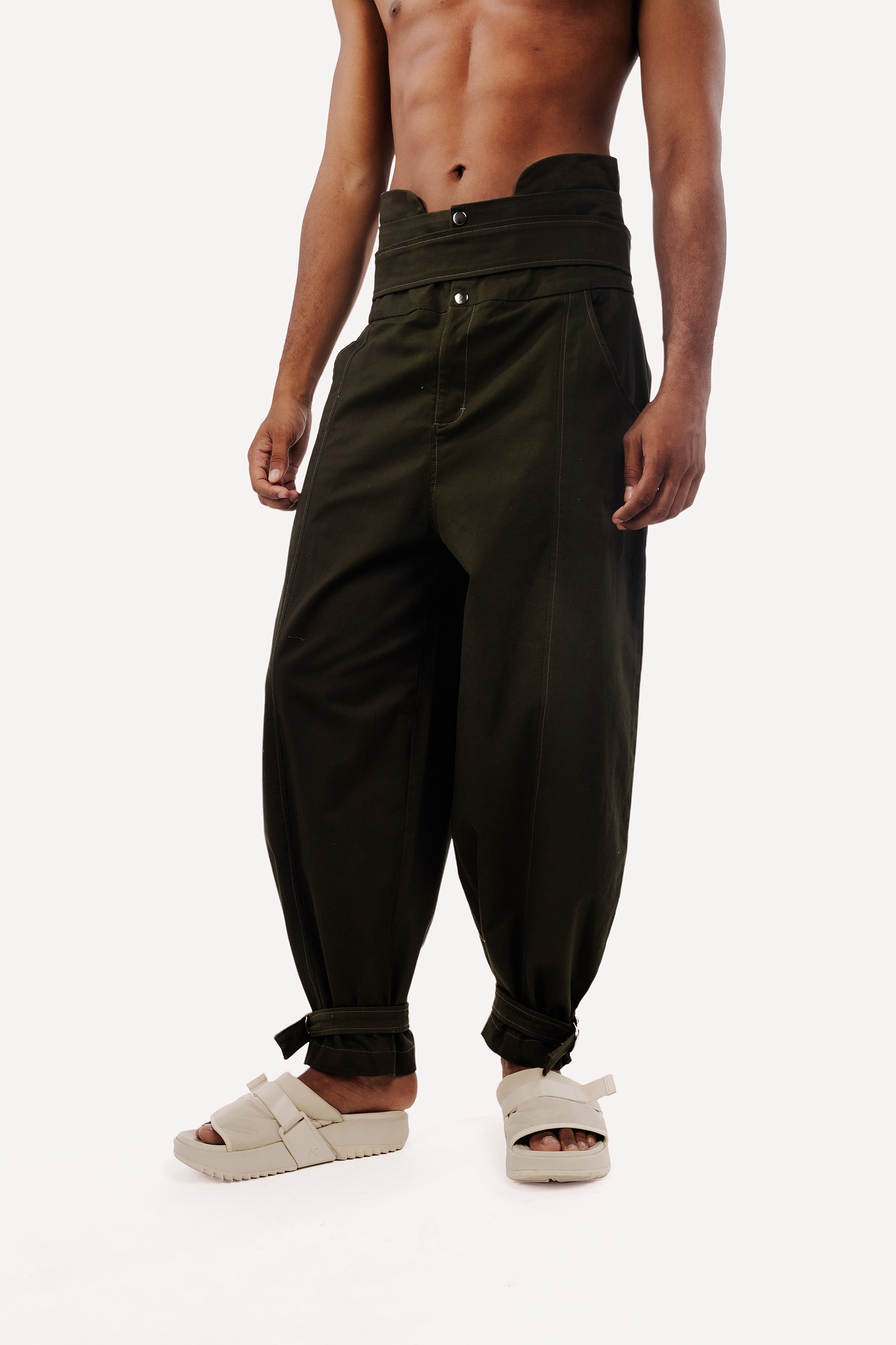 Moss Green Embossed Trousers