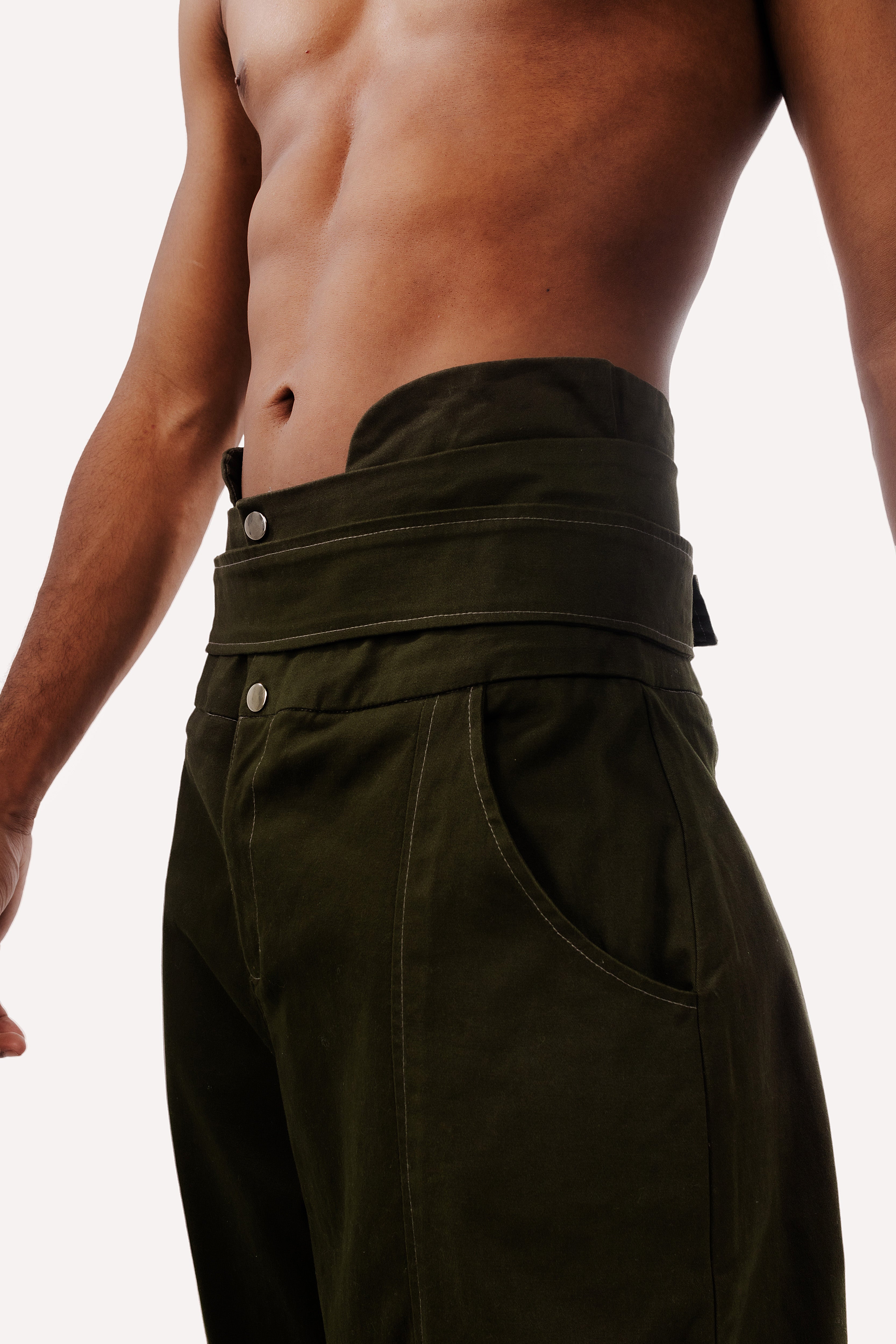Moss Green Embossed Trousers